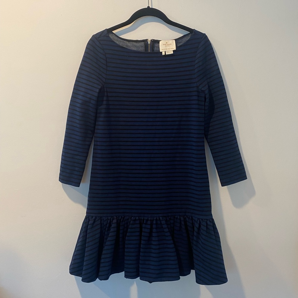 Kate Spade VINTAGE Navy and Black Long Sleeve Dress with Gold Zipper